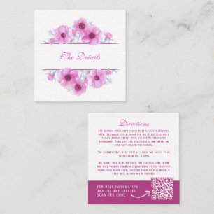 Pink anemone floral wedding details QR code Enclosure Card
