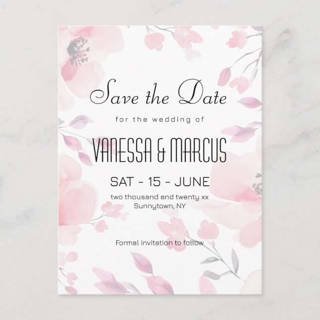 Pink Anemone Floral Wedding Save the Date Invitation Postcard (Front)