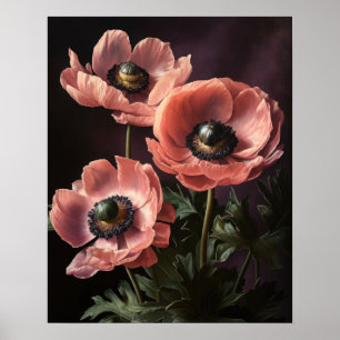Pink Anemone Flowers Art Print Poster