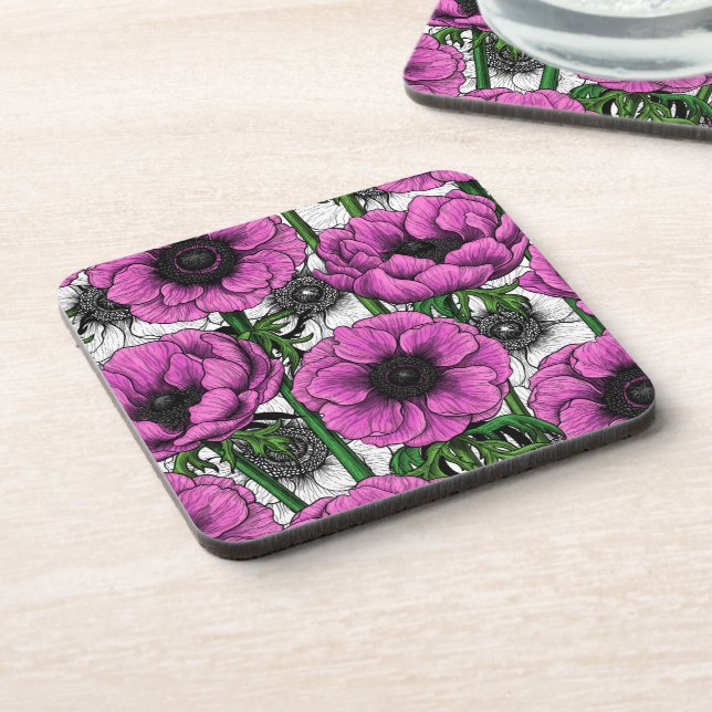 Pink anemone garden coaster (Left Side)
