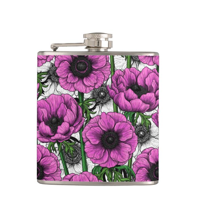 Pink anemone garden hip flask (Front)