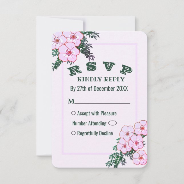Pink Anemone Greenery Floral Wedding RSVP Card (Front)