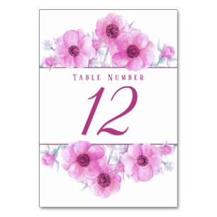 Pink anemone watercolor art table numbers