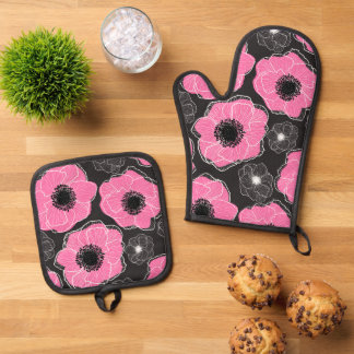 Pink Anemones Wildflower G604 Oven Mitt & Pot Holder Set
