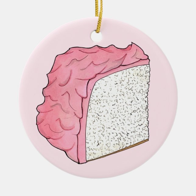 Pink Angel Food Cake Slice Baking Retro Dessert Ceramic Tree Decoration (Front)