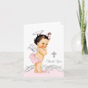Pink Angel Girl Baptism Christening Thank You Card
