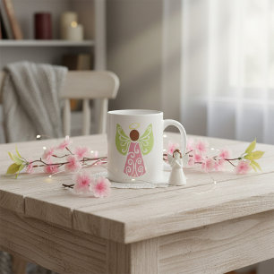 Pink Angel Green Swirl Wings Spiritual Decorative Coffee Mug