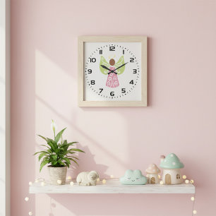 Pink Angel Green Swirl Wings Spiritual Decorative  Large Clock