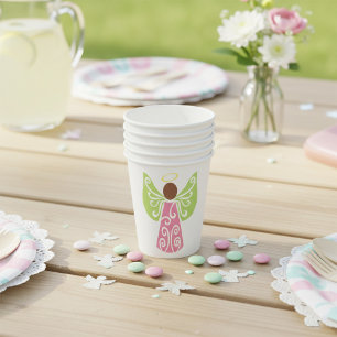 Pink Angel Green Swirl Wings Spiritual Decorative  Paper Cups