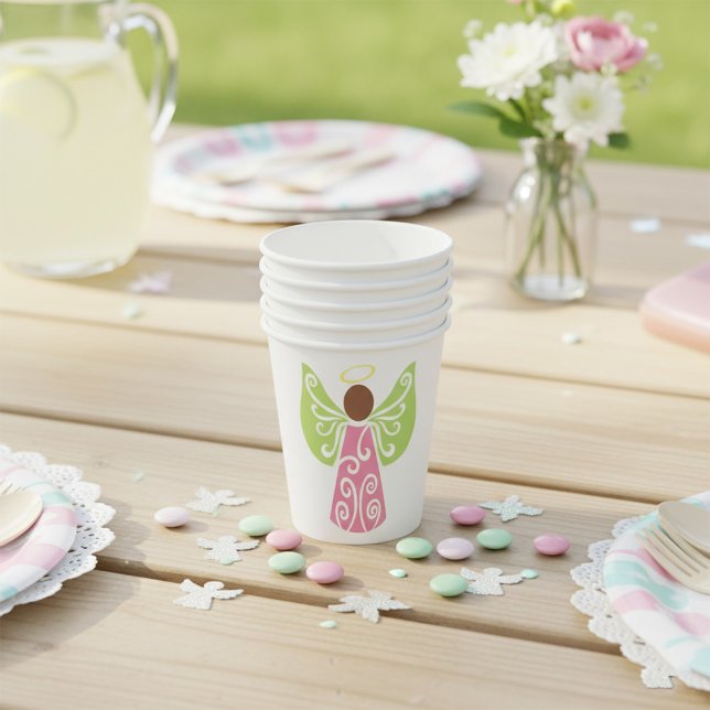 Pink Angel Green Swirl Wings Spiritual Decorative  Paper Cups (Creator Uploaded)