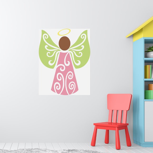 Pink Angel Green Swirl Wings Spiritual Decorative  Poster (Creator Uploaded)