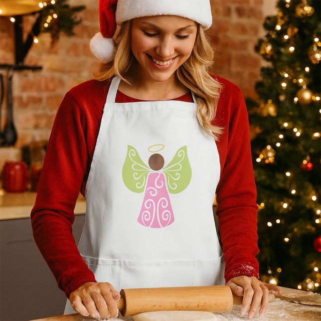 Pink Angel Green Swirl Wings Spiritual Decorative  Standard Apron (Creator Uploaded)