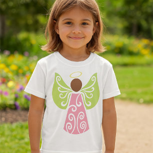 Pink Angel Green Swirl Wings Spiritual Decorative T-Shirt