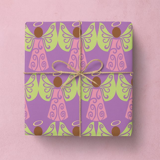 Pink Angel Green Swirl Wings Spiritual Decorative  Wrapping Paper (Creator Uploaded)