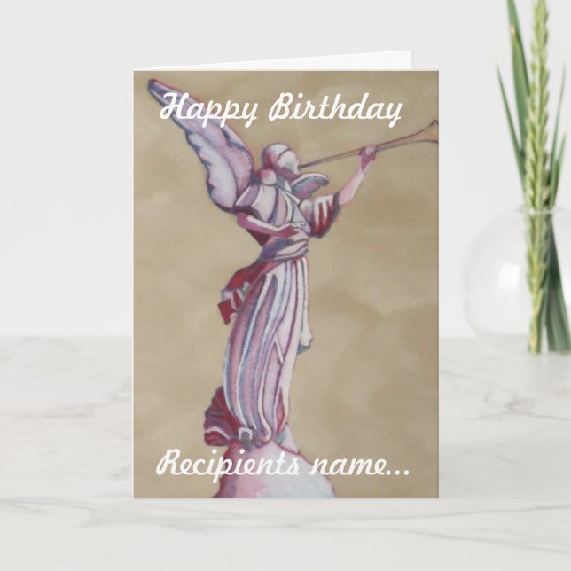 Pink Angel Personalized Happy Birthday Art Card (Front)