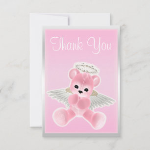Pink Angel Teddy Bear Thank You Baby Shower Card