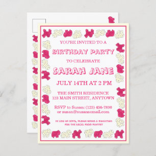 Pink Animal Crackers Cookies Circus Birthday Party Invitation Postcard