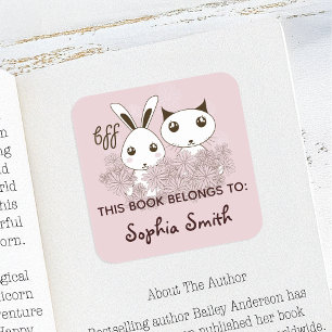 Pink Animal Friends Kids This Book Belongs To Square Sticker