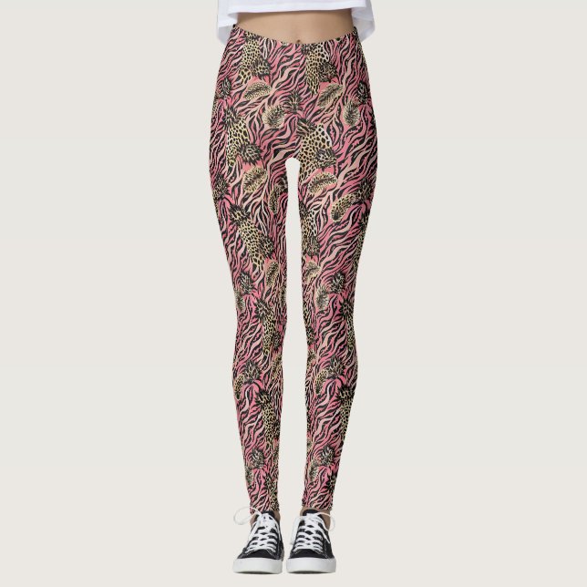 Pink Animal Print Fusion - Seamless Pattern Leggings (Front)