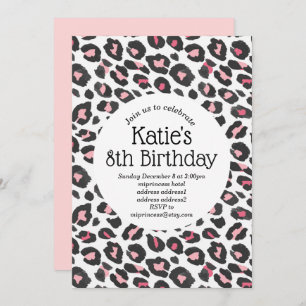 pink animal print, Leopard ,cheetah birthday Invitation