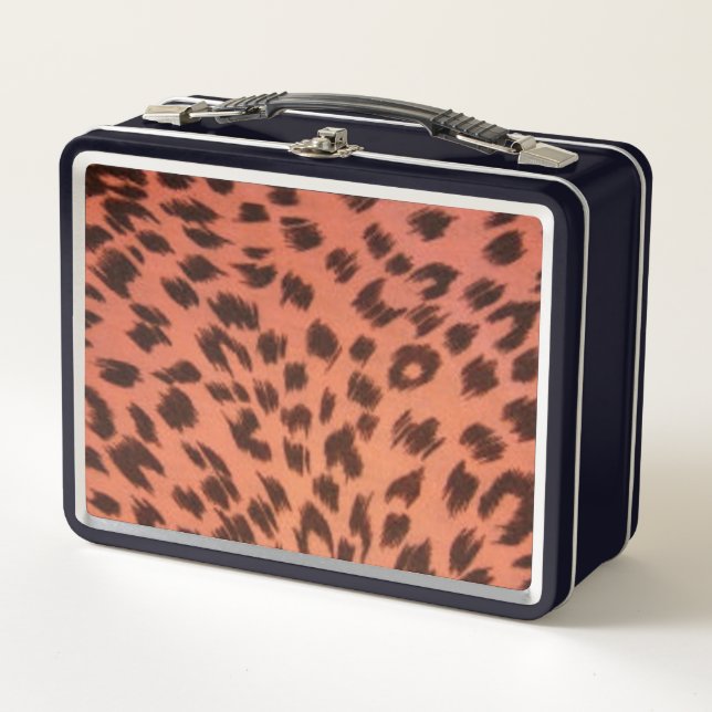 PINK ANIMAL PRINT  METAL LUNCH BOX (Front)