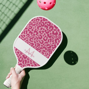 Pink Animal Print Name Monogram Pickleball Paddle