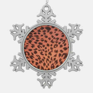 PINK ANIMAL PRINT SNOWFLAKE PEWTER CHRISTMAS ORNAMENT