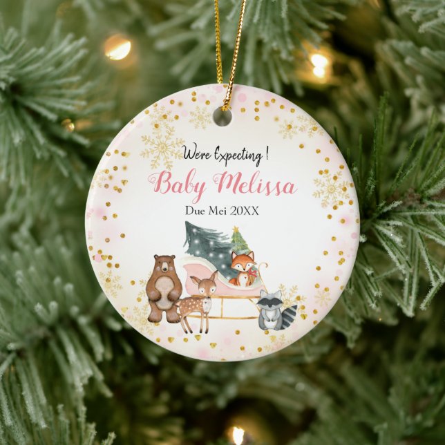 Pink Animal We're Expecting Parents Pine Tree  Ceramic Tree Decoration (Tree)