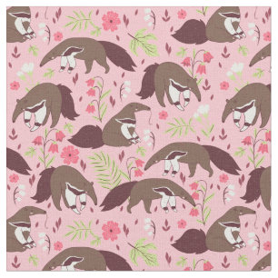 pink anteater cute animal floral  fabric