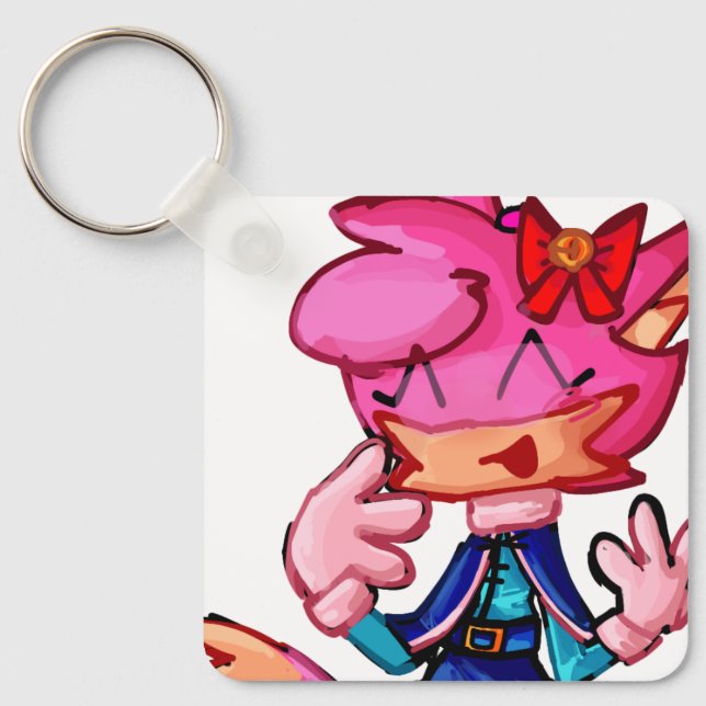 Pink Anthro Cartoon Animal Keychain (Front)