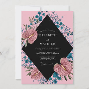 Pink Anthurium Tropical Eucalyptus Wedding Invitation