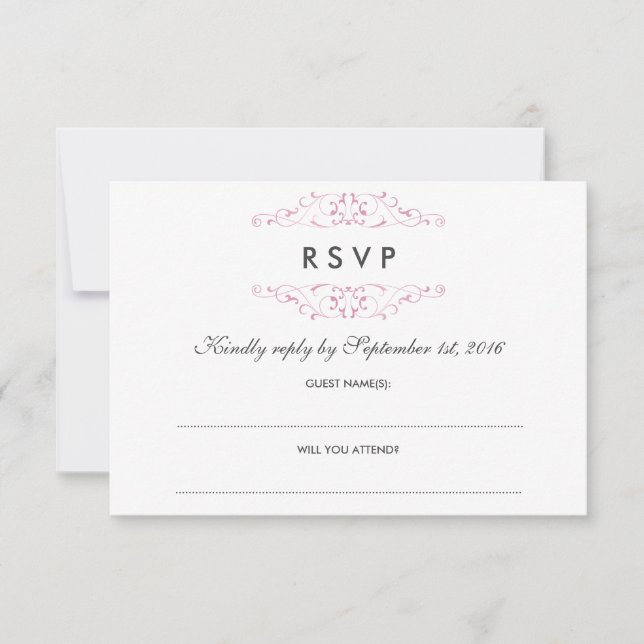 Pink Antique Flourish Wedding RSVP (Front)