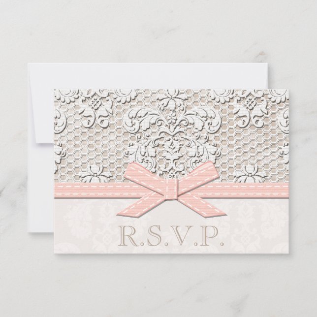 Pink Antique Lace RSVP Wedding Response Cards (Front)