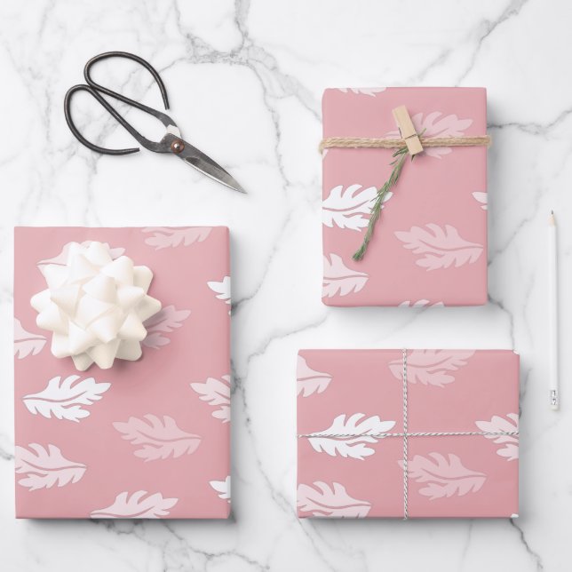 Pink Antique Leaves Pattern Wrapping Paper Sheet (Front)
