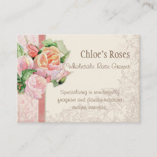 Pink Antique Vintage Elegant Lavish French Roses Business Card