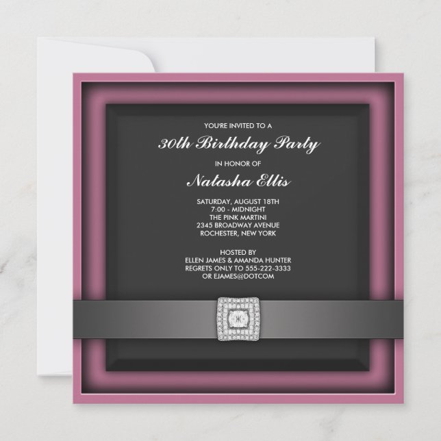 Pink Any Number Birthday Party Invitation Template (Front)