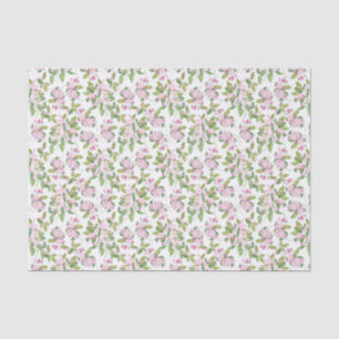 Pink Apple Blossom Floral Pattern on White Tissue Paper