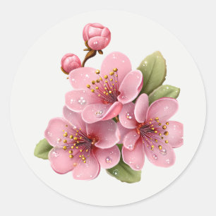Pink Apple Blossom Garden Flower Floral art Classic Round Sticker