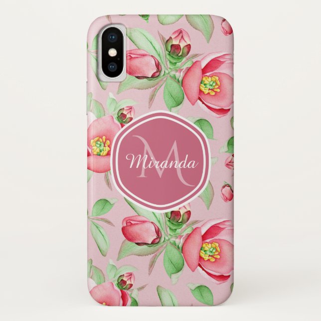 Pink Apple Blossom Monogram Case-Mate iPhone Case (Back)