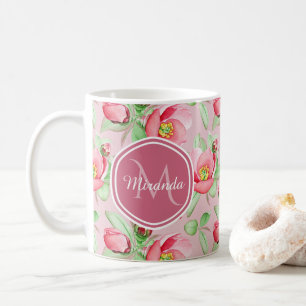 Pink Apple Blossom Monogram Coffee Mug