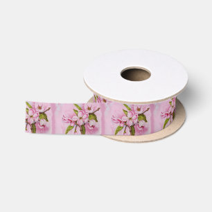 PINK APPLE BLOSSOMS RIBBON SATIN RIBBON