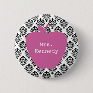 Pink Apple Damask Teacher 6 Cm Round Badge