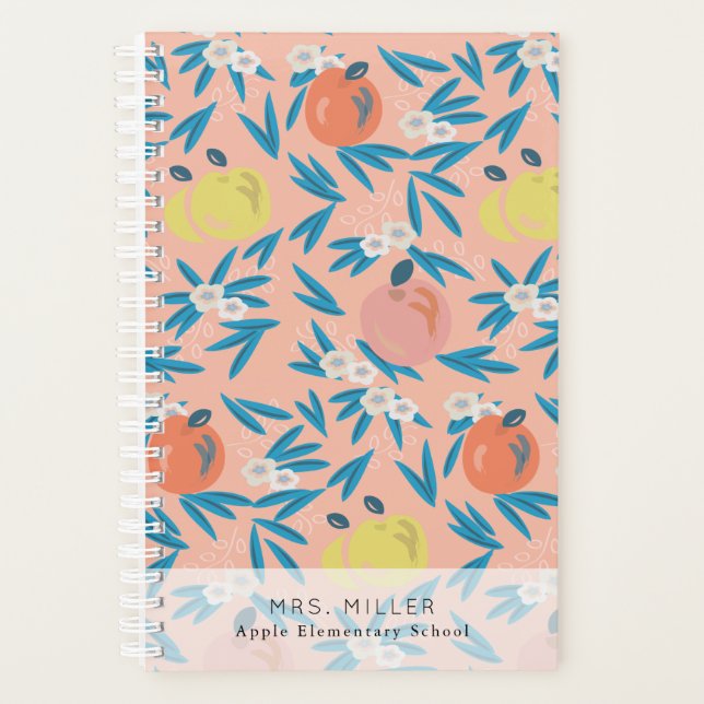 Pink Apple Floral Pattern Teacher Planner (Front)