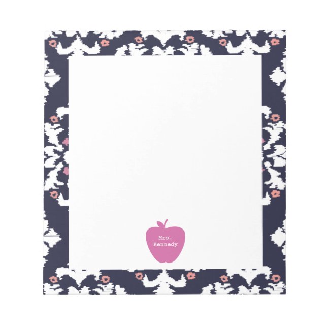 Pink Apple Ikat Teacher Notepad (Front)