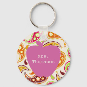 Pink Apple Paisley Teacher Key Ring