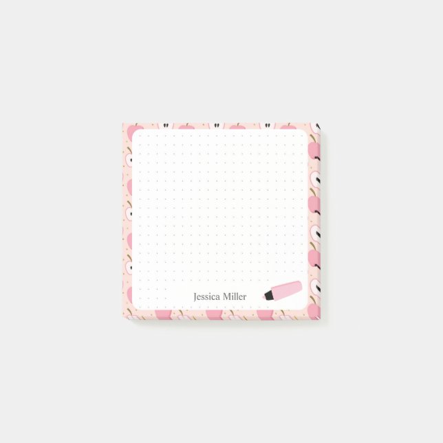 Pink apple Student girl post-it notes (Front)