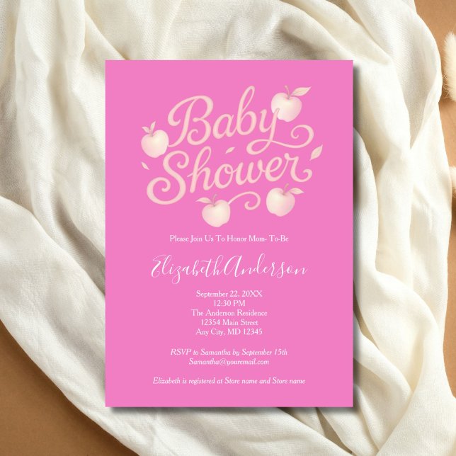 Pink Apples Baby Girl Baby Shower Invitation (Pink Apple Baby Girl Baby Shower Invitation. Printed or Digital Download)