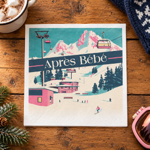 Pink Après Bébé Retro Ski Baby Shower Napkin