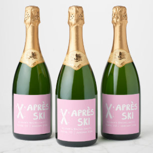 Pink Apres Ski Bachelorette Party Champagne Sparkling Wine Label