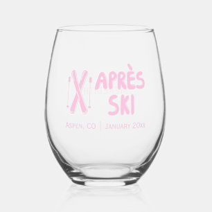 Pink Apres Ski Bachelorette Party Stemless Wine Glass